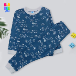 ชุดนอนเด็กสีฟ้าลายรถเส้นขาว